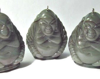 Vintage Jumbo Faux Marbelized Old Jade Buddha Pendant Pd705