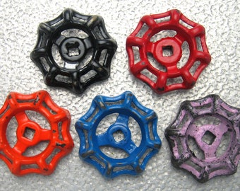 Industrial Steel - Cast Iron Valve Handles, Steam punk, Assemblage, Garden, Collection of 5 Heavy Duty