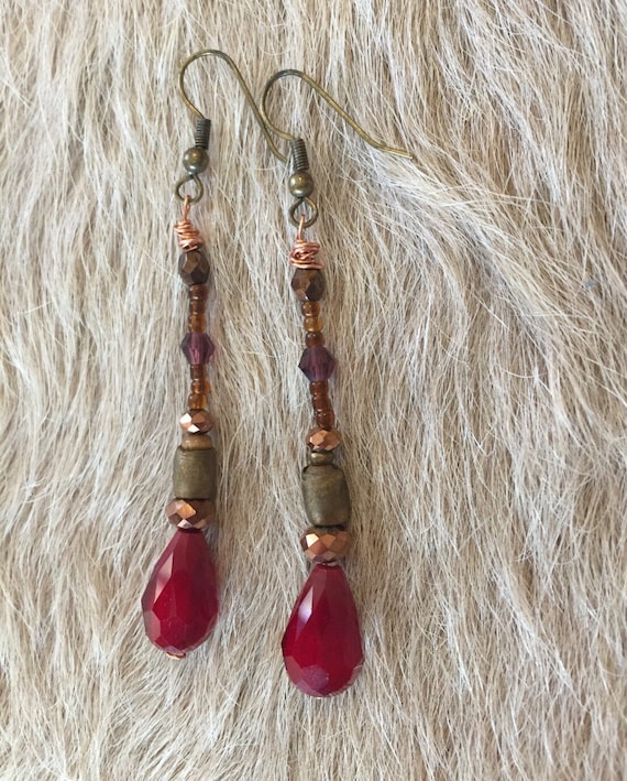 Deep red vintage dangle earrings