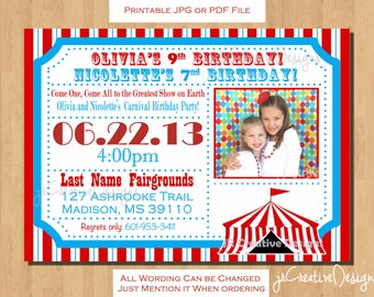 Carnival Invitation Circus Invite Circus Invitation Carnival Invite Carnival Theme Party Circus theme party invitation dual birthday party
