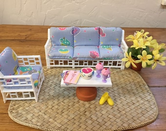 Barbie Doll House Sweet PATIO RETREAT VIGNETTE Room Furniture & Accessories Sofa Chairs Rug Garden