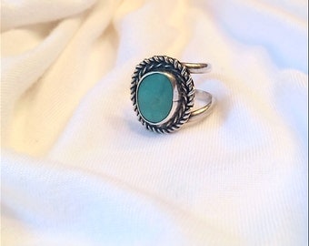 Turquoise and Sterling 1950s Adjustable Ring