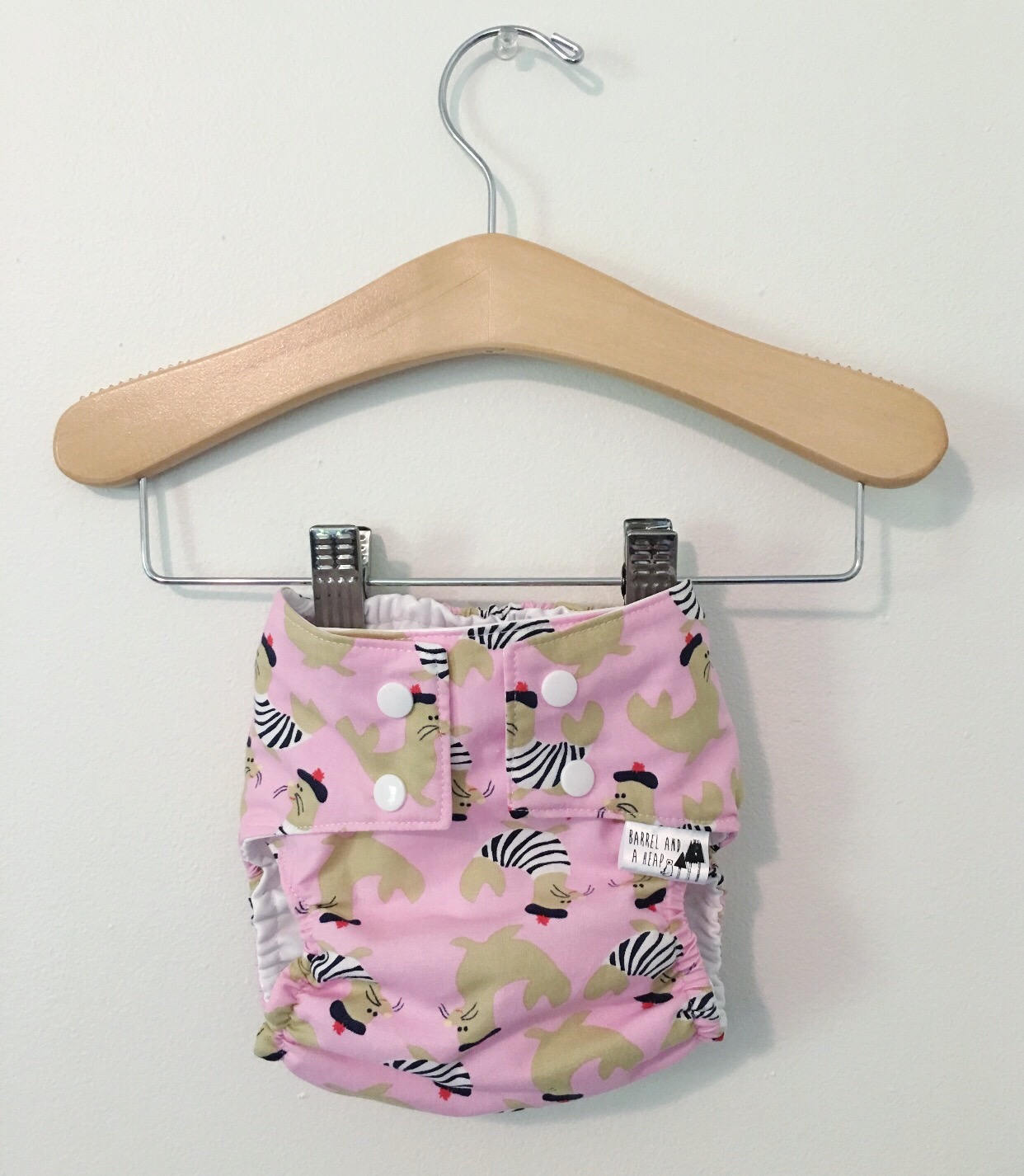 Pink French Seals PUL Lined Water Resistant Diaper Cover