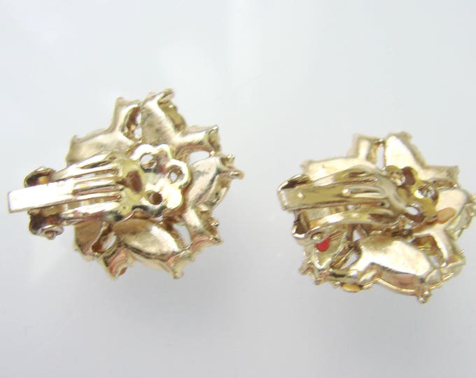 1960s-1970s Vintage Pearl Rhinestone Faux Gemstone Clip Earrings / Goldtone Costume Jewelry / Jewellery