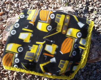 Construction Trucks Crocheted Fleece Blanket