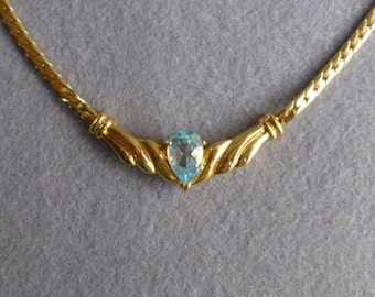 1980s Aquamarine Gold Tone Herringbone Chain