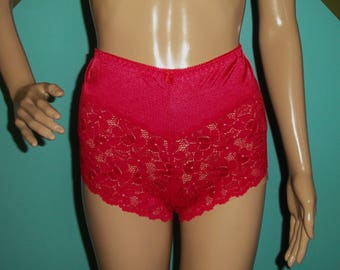 Vintage Red High Waist Panty M sheer lace Pin Up mid century pinup burlesque mad men retro boudoir ganny panties briefs betty page sissy