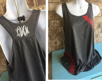 Baseball tank, baseball or Softball Laces Flowy Tank- Monogram on back, Baseball Mom Tee, shirt with red laces, Baseball lover