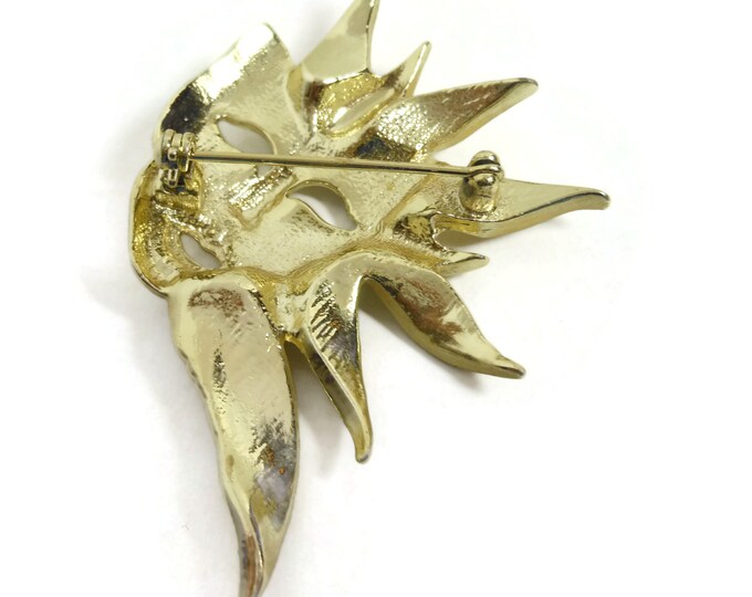 Venetian Mardi Gras brooch, shiny gold on matte gold finsh, feather half mask, Rio Carnival Brazil, Venice