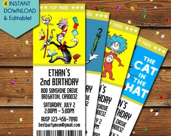 Cat in the Hat Invitations, Cat in the Hat Birthday Invitation, Cat in the Hat Baby Shower Invitation, Cat in the Hat Party Invite, Dr Seuss
