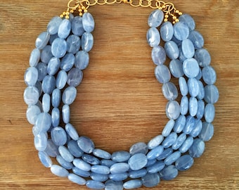 Statement Necklace Bridesmaid Jewelry JACKIE O CHAMBRAY Blue Necklace Wedding Jewelry Statement Jewlery White Necklace