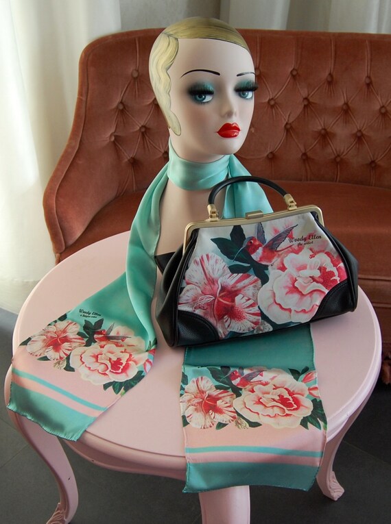 Handbag + Silk Scarf, 100% silk scarf,Honey bird bag,christmas,gift for her,gift for mom,Woody Ellen,christmas gifts,christmas gift ideas