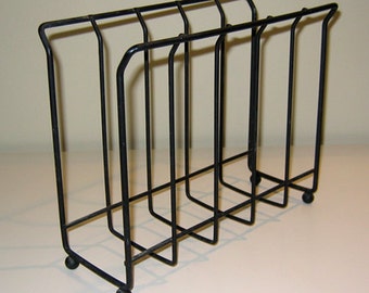 Vintage Mid Century Black Wire Magazine Rack