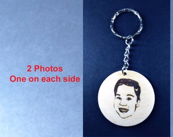 Personalized Wood Engraved Photo Keychain
