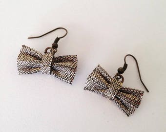 Paire de Boucles d'Oreilles Noeud Papillon Dandy "Pépite", Bords Pointus, Papier Peint Fibré, Fait Main, Couleur Or, Dorée, Gold, Paillettes