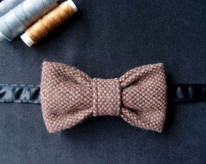 Brown Wool Bow Tie, Woolen Bow tie, Mens bow tie brown, Tweed Bow Tie, Wedding bow ties, Pre tie bow tie, Best men bow tie, Elegant bow tie