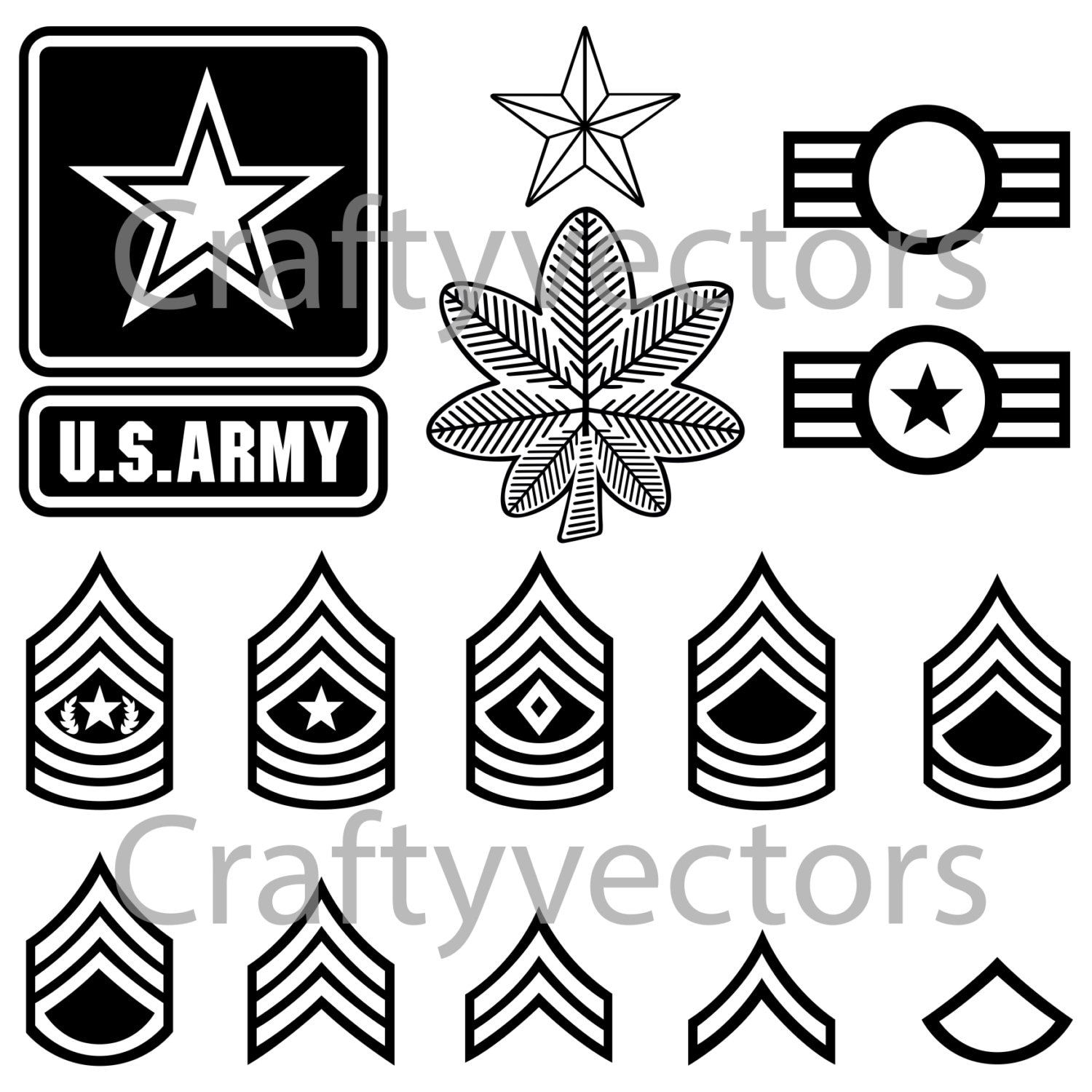 US Army Badges and Stripes Vector File SVG