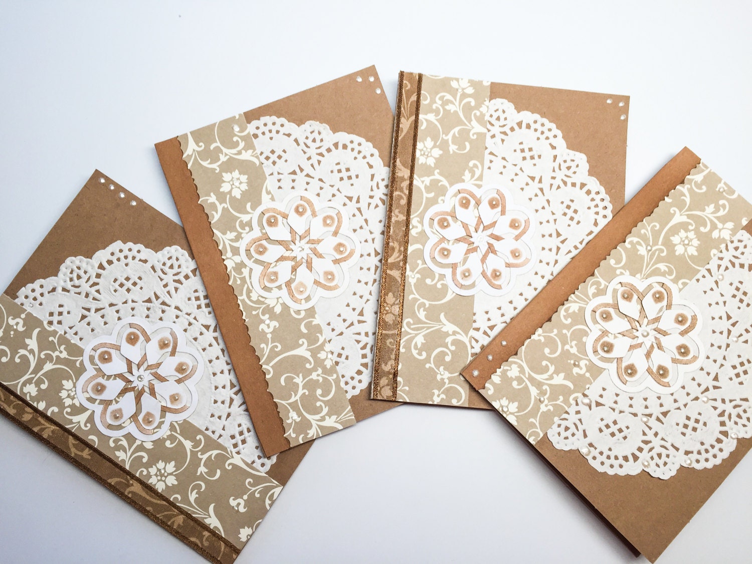 Hand made cards Blank kraft card stock doilies pearls