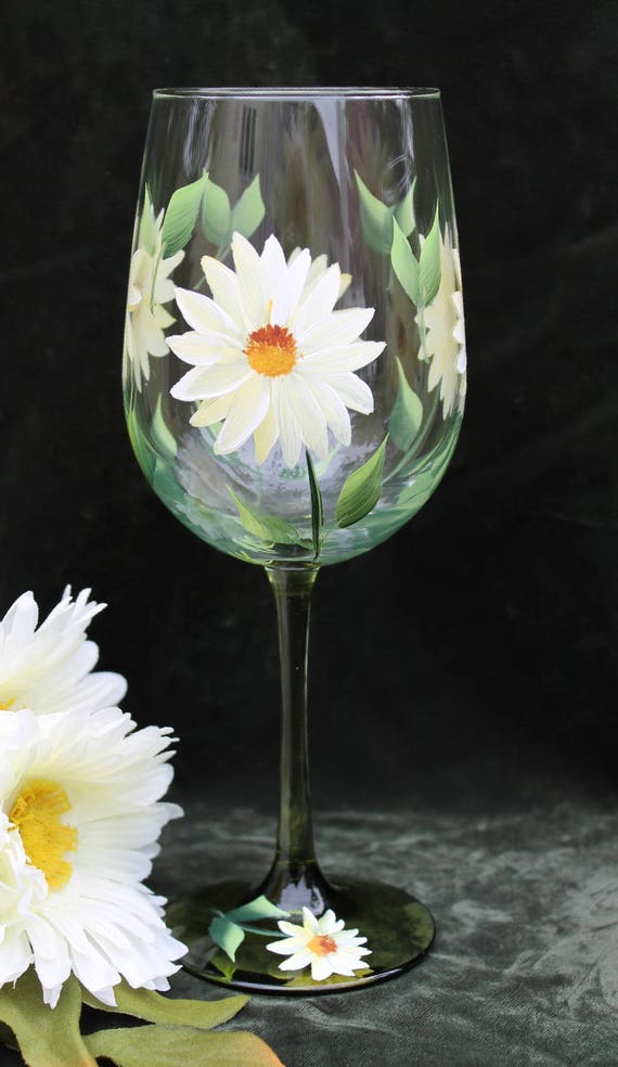 Hand Painted Wine Glasses Set of 2 White and Yellow
