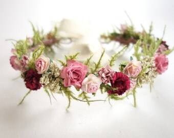Pink Flower Crown, Bridal Crown, Flower Girl Crown, Photo Shoot Crown, Spring Wedding, Floral Head Wreath, Flower Crown-SWEET BELLA
