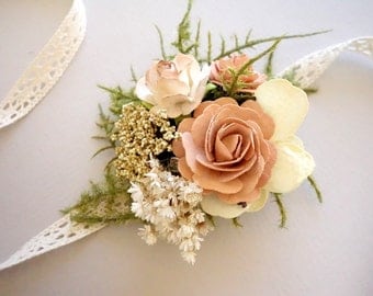 Blush Wrist Corsage, Prom Corsage, Boho Wedding, Rustic Wrist Corsage, Wrist Corsage, Dried Flower Corsage, Wedding Corsage, DUSTY ROSE