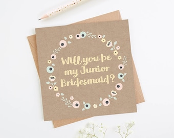 Will You Be My Junior Bridesmaid Kraft Floral Card