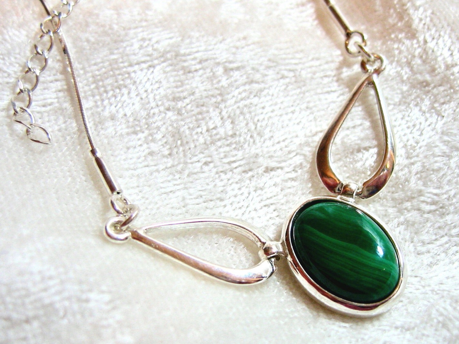 14x10 Malachite Necklace 925 Sterling Silver 18 chain