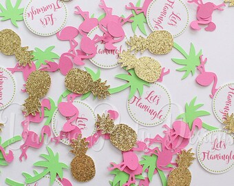 Flamingo Confetti, Let's Flamingle Confetti, Lets Flamingle Party Decor, Pineapple Confetti, 100 pieces