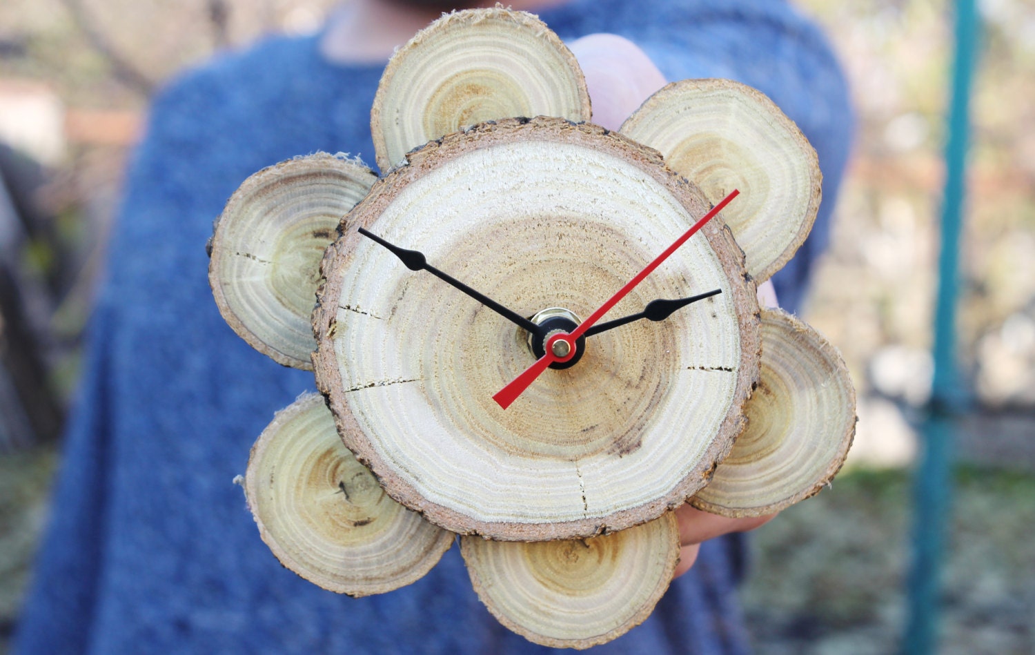 Wall clock Flowerclock made from cherry tree ecoclock