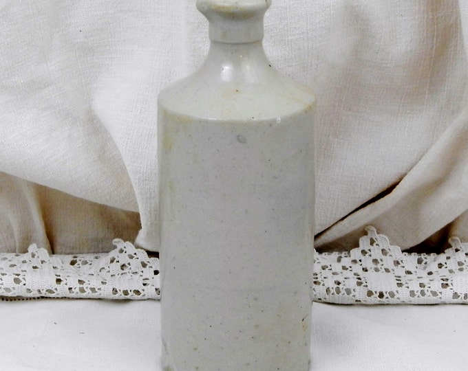 Large Antique French Ecru, Off White Glazed Stoneware Ink Bottle from Paris by Encre du Coq, French Country Decor, Brocante, Retro, Vintage