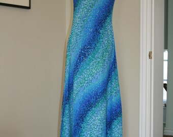 Gorgeous 1970s 70s one sleeve ocean blue maxi dress XS S