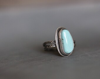 SUMMER SALE Turquoise Ring, Royston Turquoise, Aqua Blue, Genuine Turquoise, Bezel Setting, Sterling Silver, Size 9, Ready To Ship