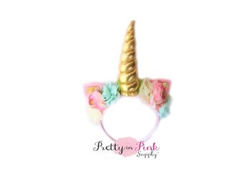Spring Pink Floral Gold Unicorn DIY Kit #343- DIY Kit- Unicorn Headband- Kit- Unicorn Flower Crown Headband- Magical Unicorn Headband