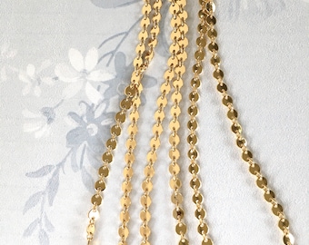 22K Gold Coin Chain, Shiny Gold Coin Chain, Fancy Brass Chain, 4mm, 8Ft