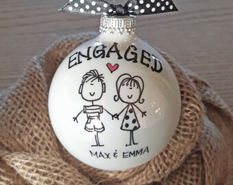 Engagement Gift, Personalized Engagement Ornament, Engaged Ornament, Engaged Couples Gift, Engagement Keepsake, Engagement Party Gift