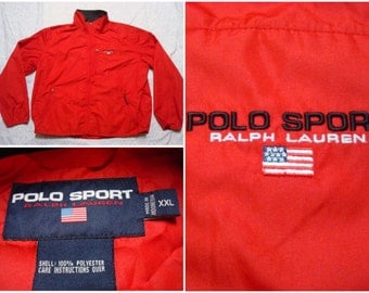 Vintage Retro Men's 90's Polo Sport Ralph Lauren Jacket Red Spell Out Flag Full-zip Oversized Windbreaker XXL