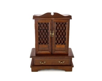 Large Jewelry Music Box, Solid Wood Jewelry Armoire, Vintage Musical Jewelry Cabinet
