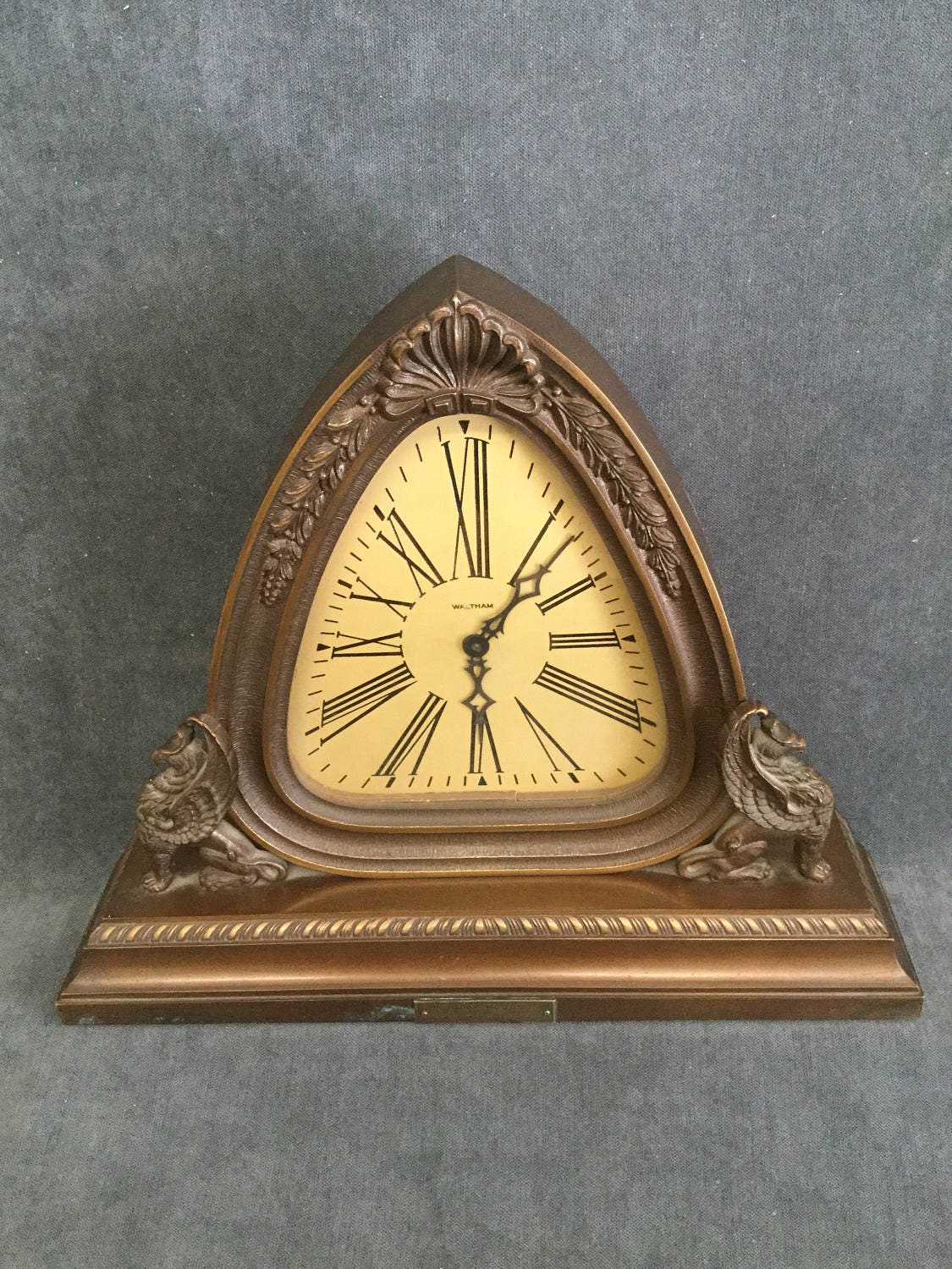 Vintage Waltham 8 Day Bronze Gryphon Clock