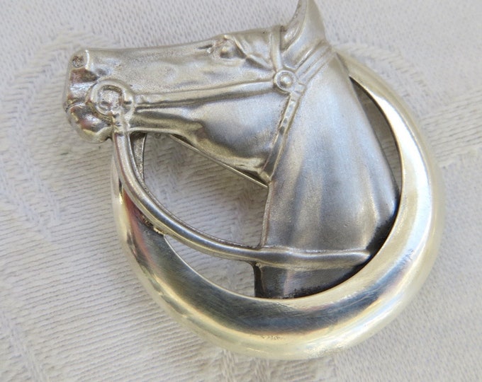Sterling Silver Horse Brooch, Equestrian Pin, Vintage Equestrian Jewelry