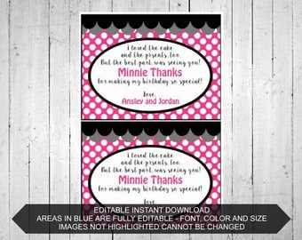 Oh Twodles Minnie Mouse Thank you cards Inspired Personalized Printable Editable Girls Birthday Party- Pink