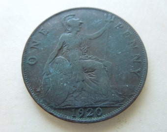 1920 Penny Coin From Great Britain, King George 5th Large Historic Bronze Penny - Price for one only