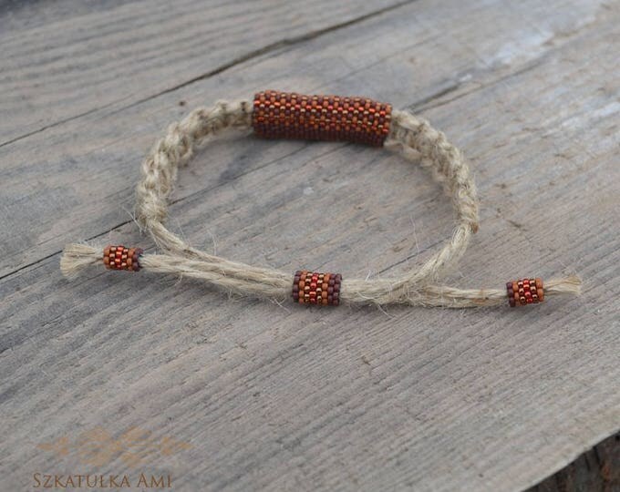 Red hemp bracelet, guys bracelet, men bracelet, natural bracelet, hippie bracelet, men jewelry, macrame bracelet, bead bracelet, beaded