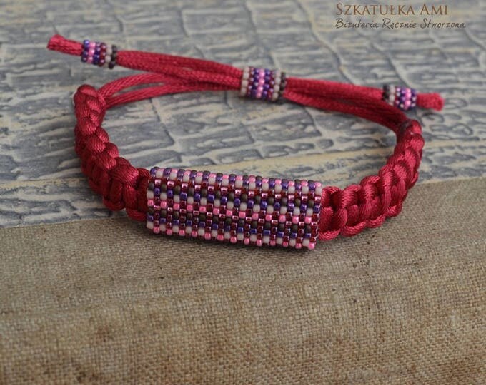 Satin string women bracelet Ethnic bracelets Purple pink Organic jewelry Beaded bracelets Tribal Men bracelet Leather natural bracelets