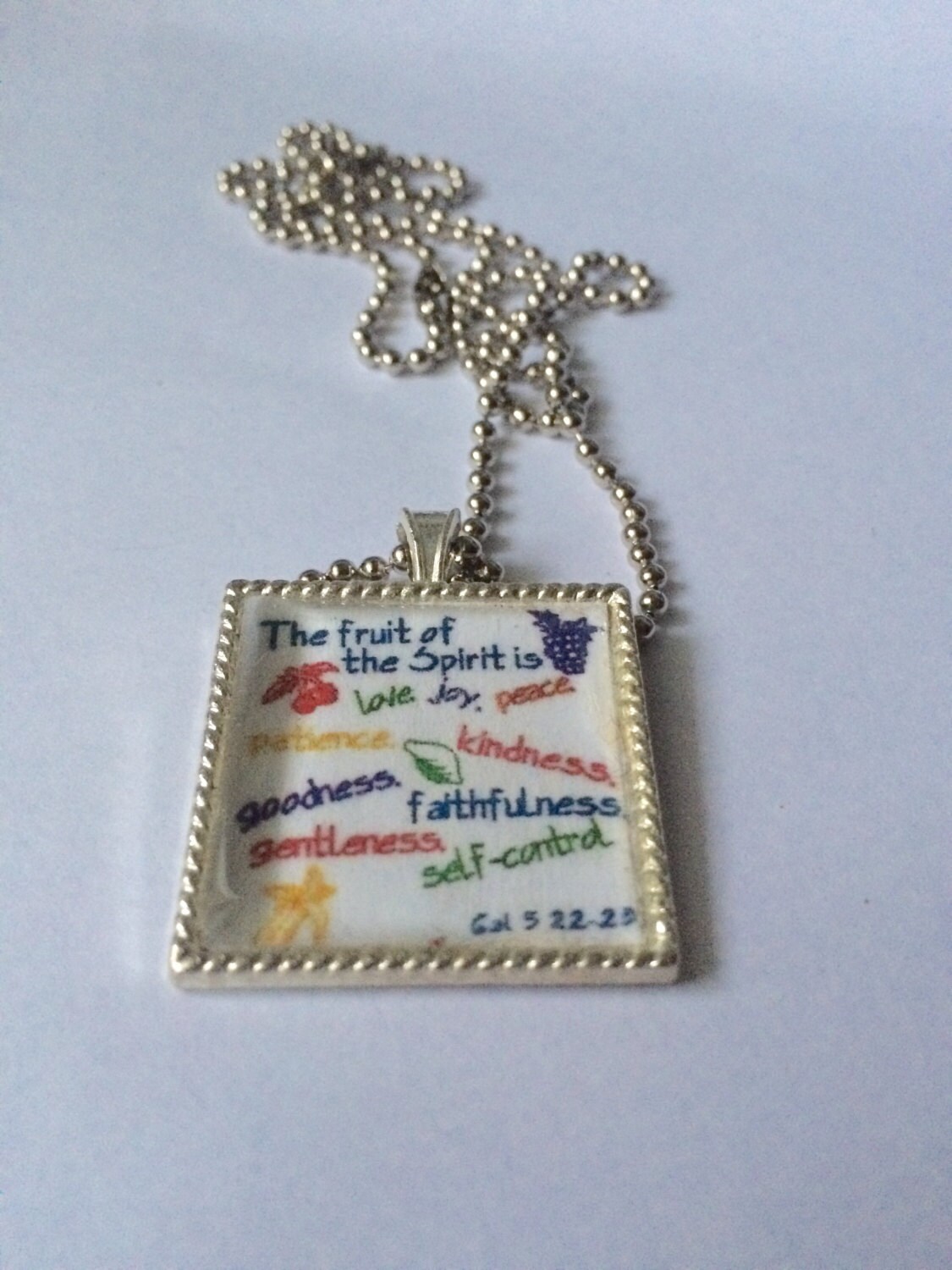 Fruits of the Spirit Bible Verse Silver Tone Metal Pendant