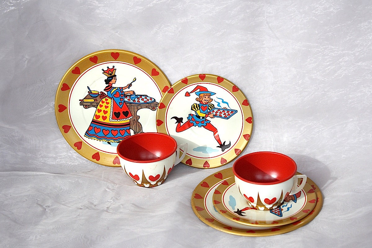 Queen of Hearts Vintage Toy Tea Set Whimsical Valentines