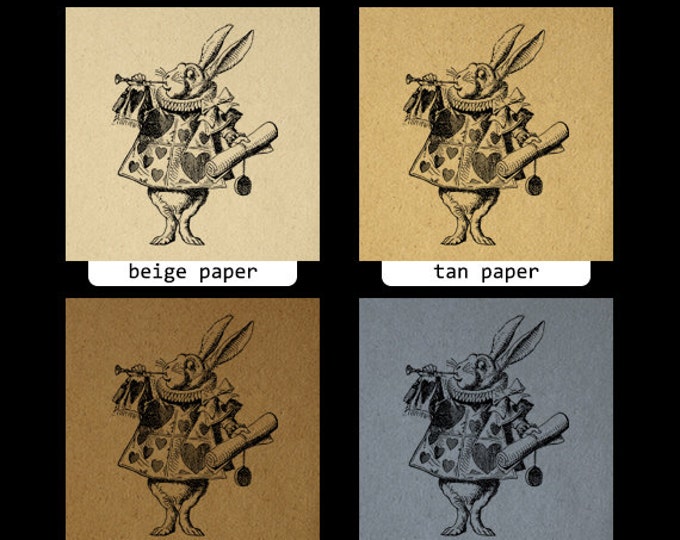 Printable Herald White Rabbit Clipart Graphic Download Alice in Wonderland Image Illustration Digital Vintage Clip Art HQ 300dpi No.1324