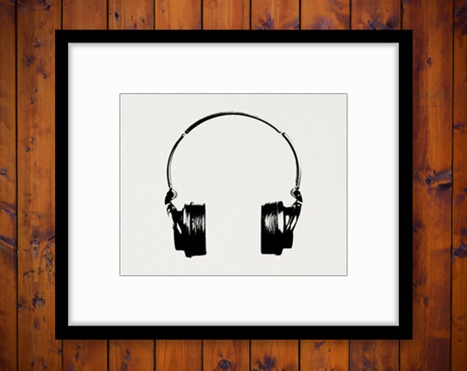 Printable Graphic Headphones Illustration Download Music Image Digital Vintage Clip Art Jpg Png Eps HQ 300dpi No.2035