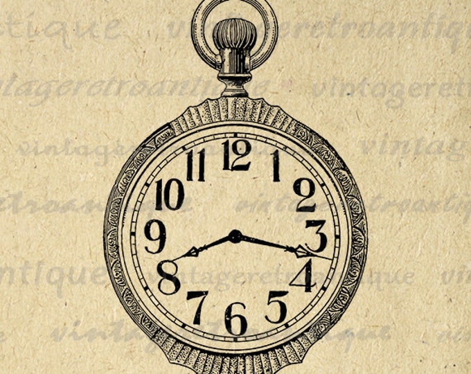 Antique Pocket Watch Clock Pocketwatch Digital Printable Download Image Graphic Vintage Clip Art Jpg Png Eps HQ 300dpi No.1756