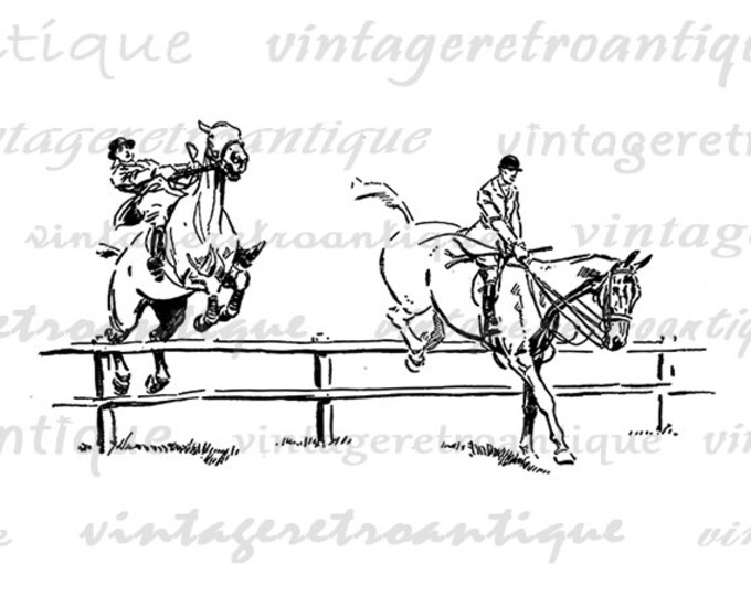 Leaping Horses Graphic Printable Download Equestrian Image Riding Digital Vintage Clip Art Jpg Png Eps HQ 300dpi No.2011