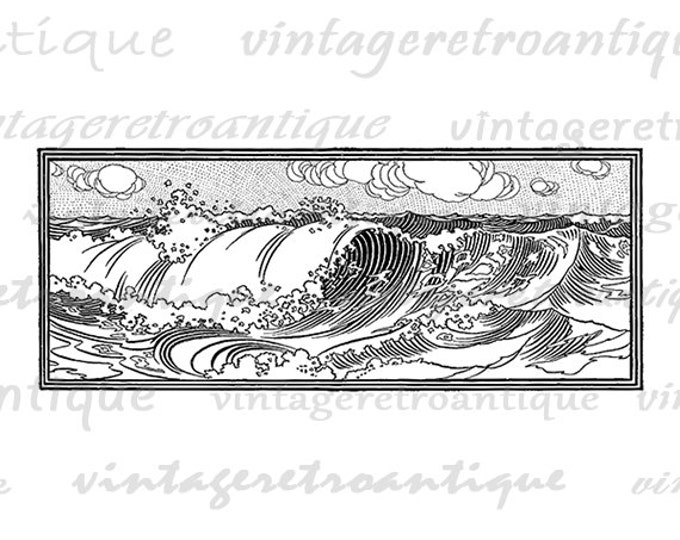 Ocean Waves Digital Graphic Download Sea Image Printable Artwork Jpg Png Eps HQ 300dpi No.4257